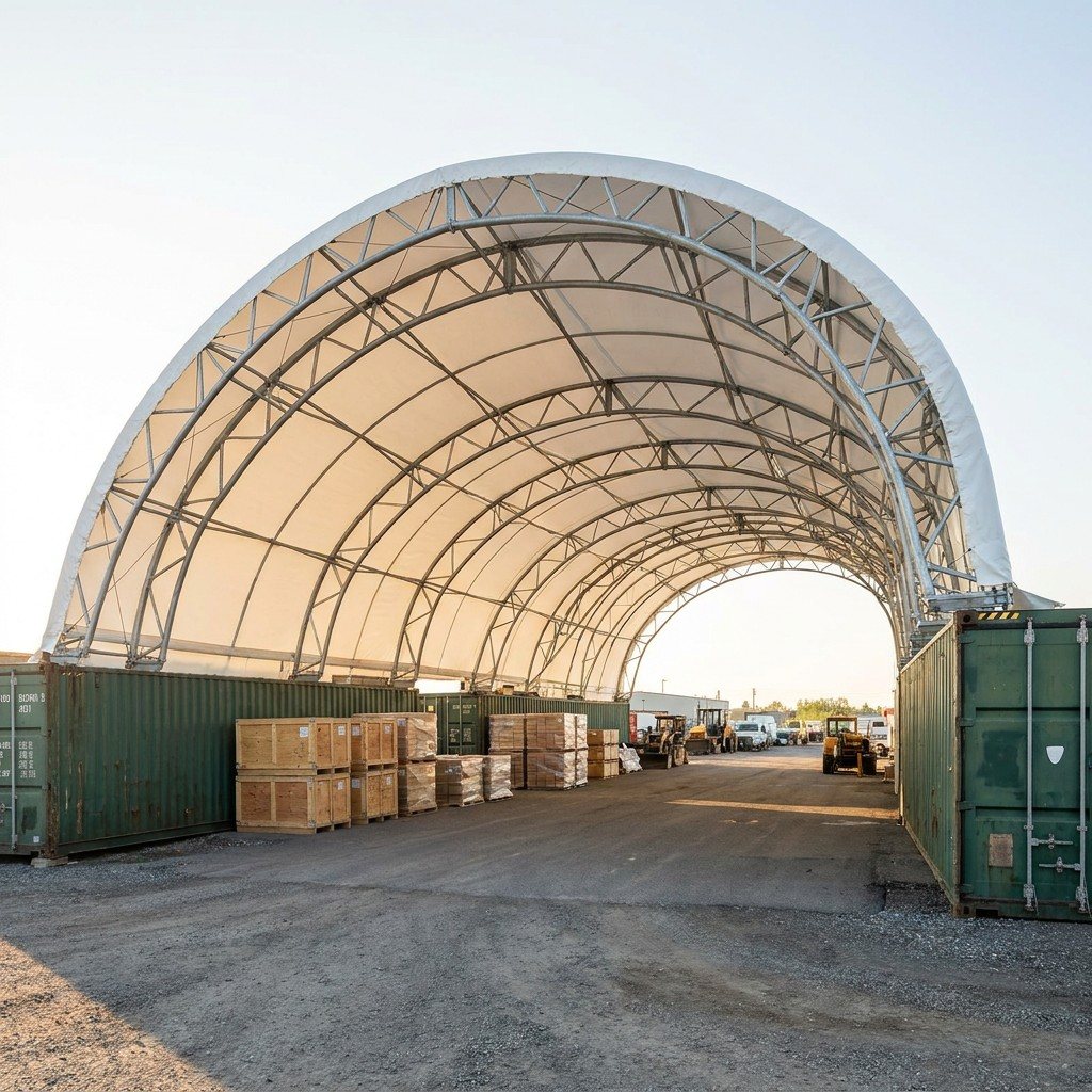 Container shelter dome canopy on shipping containers