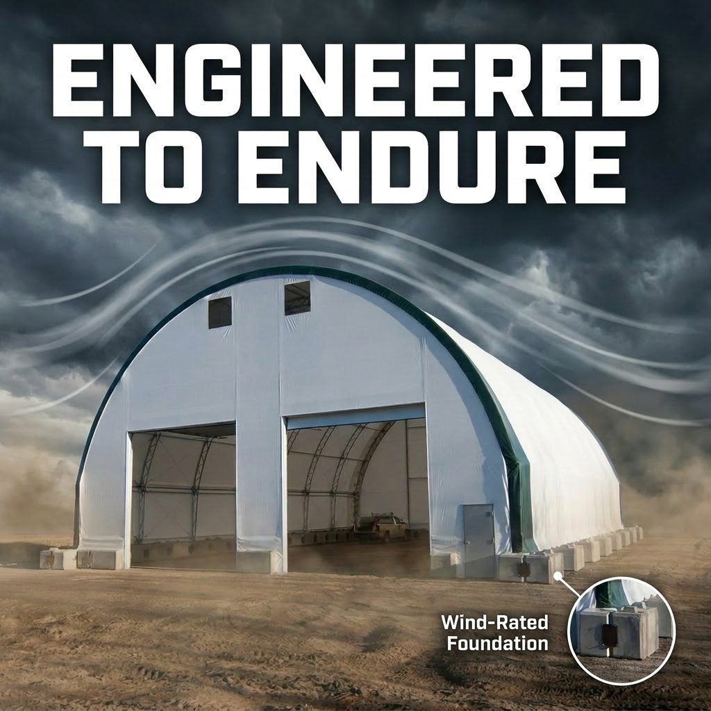 Fabric building engineered for wind